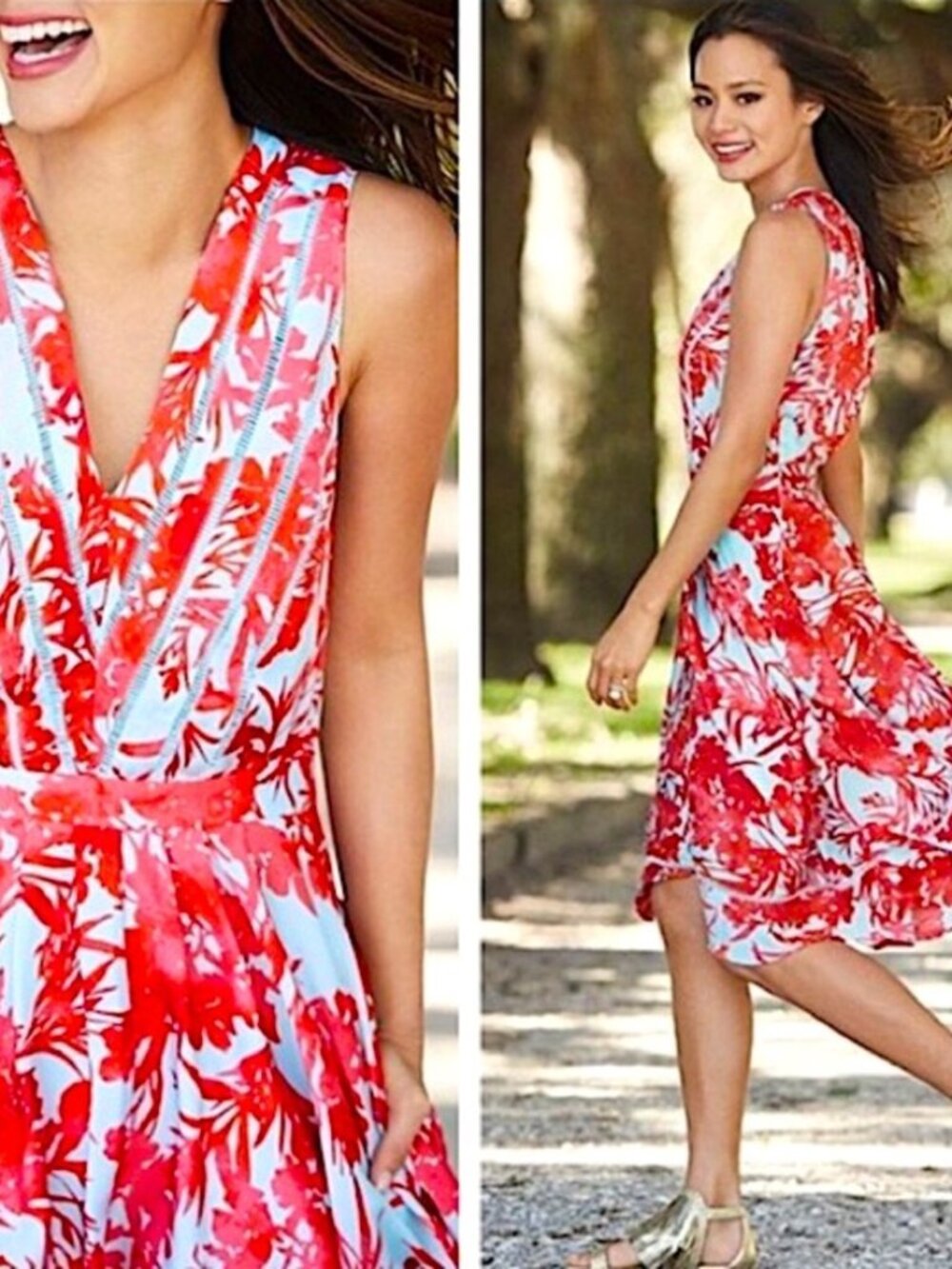 Banana Republic Bold Floral Red & Aqua Cocktail Dress - Size 4